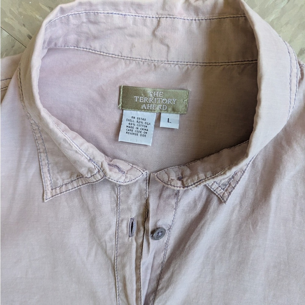 The Territory Ahead Silk Cotton Button Down Shirt Mauve Pink Womens Large - Picture 3 of 10